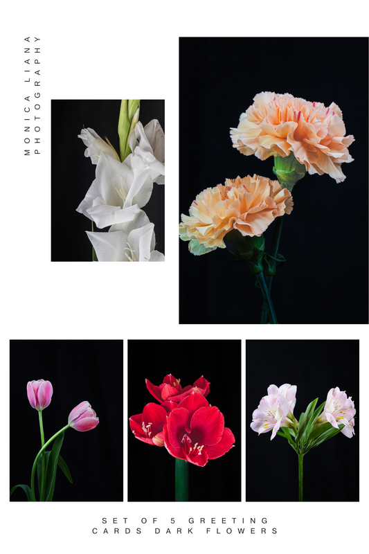 Set of 5 Floral Greeting Cards 'Dark Flowers'